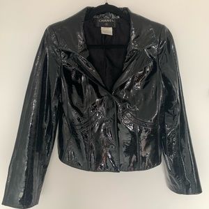 Chanel Black Patent Leather Short Waisted Blazer